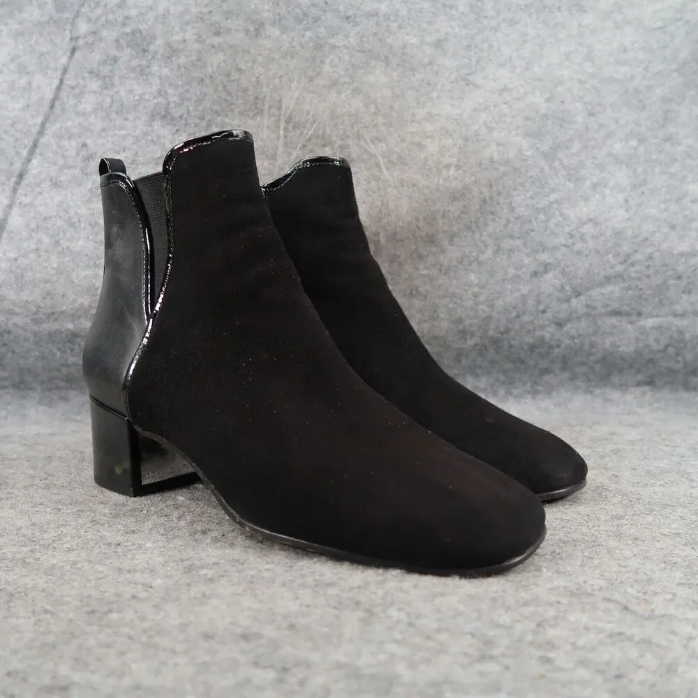 Donald Pliner Shoe Women 8 Bootie Fashion Classic Leather Suede Block Heel Black